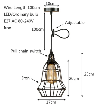 Pramonės retro geležies juoda pakabukas šviesos diodų (LED) E27 klasikinio loft kabo lempa su jungikliu gyvenimo kambario, miegamasis fojė tyrimas