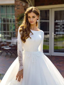 Princesė Ilgomis Rankovėmis Vestuvių Suknelės Baltos Linijos, Nėriniai Boho Bohemijos Vestuvių Suknelės 2020 Pigūs Derliaus Bažnyčios Vestuvių Suknelės