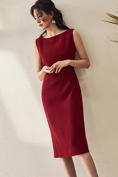 Profesinės OLIS suknelė moteriška vasarą naujas elegantiškas vynas raudonas intelektinės vidutinio ilgio priemiestinių sijonas mados suknelė moterims