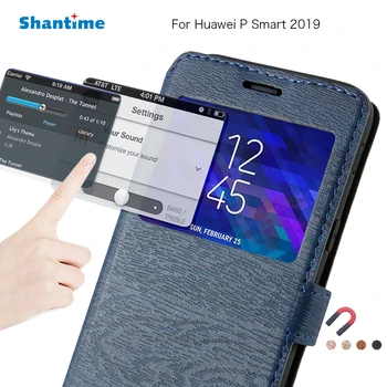Pu Odos Telefoną Atveju Huawei P Smart 2019 Flip Case For Huawei P Smart 2019 Peržiūrėti Langų Knyga Atveju Minkštas Silikoninis Galinio Dangtelio