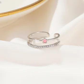 QW korėjos stiliaus micro inkrustacijos dvigubo sluoksnio žiedas puikus floret rodomojo piršto žiedą žiedas mažumų dizaino prasme, net raudonas žiedas