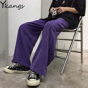 Raišteliu Violetinė Pločio Kojų Baggy Kelnės Moterims Aukšto Liemens Kelnės Harajuku Korėjos Mados Kelnių Moterų Streetwear Hip-Hop Poilsiu