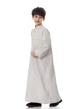 Ramadanas Berniukas Arabų Skraiste Vaikams Ilgomis Rankovėmis Jubba Thobe Emboridery Saudo Arabijos Musulmonų Islamo Drabužių Thobe Kaftan Suknelė Artimuosiuose Rytuose