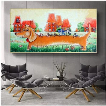 Ranka-dažytos sienos meno tapybos drobės nuotraukų gyvūnų, šunys ir namas namo posėdžio kambario puošmena meno sofa sistema