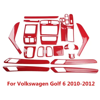 Raudona Anglies Pluošto Spausdinti Automobilių Durų Rankena Skydelio Dangtelį Įrankių dėtuvė Lipdukas Liejimo Apdaila Volkswagen Golf 6 2010-2012 m.