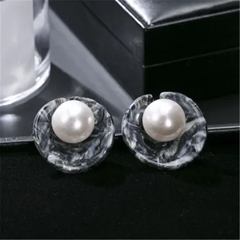 Raundas stud auskarai moterims accetate plokštė perlų medžiagos prabangus elegantiškas stiliaus prekės ženklo mados juvelyrika