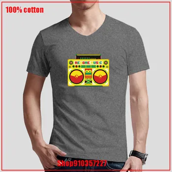 Reggae Rasta Boombox Raudona, Aukso ir Žalia Jamaika V-kaklo Marškinėliai Kūrybinis Dizainas atsitiktinis juokingi marškinėliai, Mados madinga pop marškinėliai