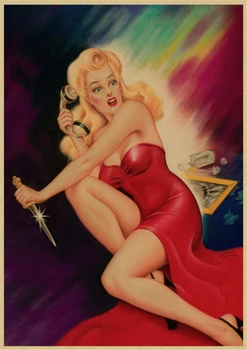 Retro plakato, Viliojanti mergina II Pasaulinio Karo Seksualus pin up Girl derliaus Plakatas sienų papuošimai Namų Dekoro Frameless 42*30CM