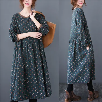 Retro Vintage naujas polka dot Suknelė Mados elegantiškas spausdinti ilgomis Rankovėmis Vidurio Suknelė Moterims
