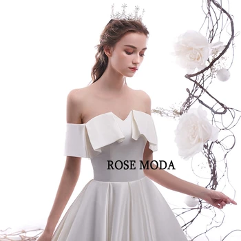 Rose Moda nuo Peties Princesė Satino Vestuvinė Suknelė su Ilgu Traukinio Nėriniai Atgal