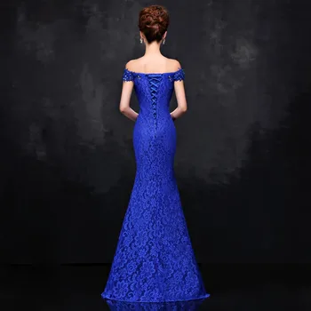 Royal blue off peties valtis kaklo undinė nėrinių 2020 ilgai bridesmaid šalis suknelės suknelė suknelė oficialią vestuvių svečių B2789