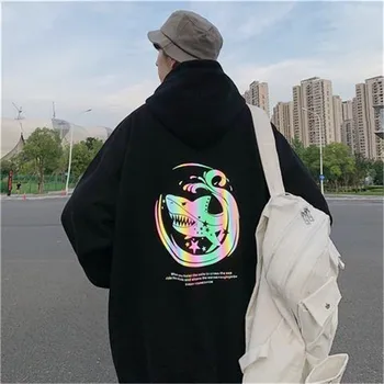 Ryklys Atspindintis Hoodie Streetwear Vyrų Hip-Hop ' Negabaritinių Marškinėlius Kietas Gyvūnų Viršūnes Atsitiktinis Pavasarį, Rudenį Japonijoje Hoodies Vyras