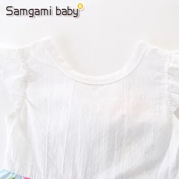 SAMGAMI KŪDIKIŲ Bamblys Mergina Drabužių Komplektus Mergaitės Vasaros Medvilnės Gėlių Spausdinti Rankovių peteliškę kūdikių Vaikai plonas kasdien Suknelės