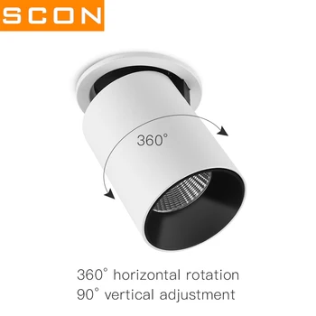 SCON LED 10W Pasukti Embedded Lubų Downlight Viešbučio Bare 360 Laipsnių Reguliuojamas COB Dėmesio 3500k Foninis Apšvietimas