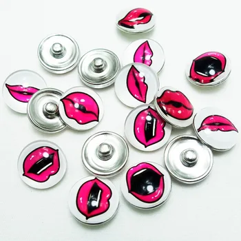 Seksuali Rožinė Lūpų Stiklo Cabochon Snap Mygtukų Tinka 18mm Bazės Fuksija Lūpų dažai Moterų Bučinys 