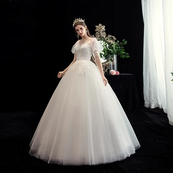 Seksualus Iliuzija V Kaklo Žibintų Rankovės 2021 Nauja Vestuvinė Suknelė, Nėriniai Siuvinėjimo Gėlių Plius Dydis Princesė Vestuvių Suknelė Chalatas De Mariee