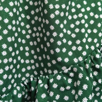 Senovinių moterų pynimas suknelė 2020 gėlių spausdinti dot vasarą, pavasarį suknelė v-kaklo, ilgomis rankovėmis žalia boho paplūdimio suknelė vestidos atsitiktinis