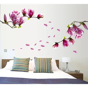 Sienos Lipdukas Magnolia Gėlių, Namų Apyvokos Kambario Sienų Lipdukai Vaikams Kambariai Sienų Dekoras Decal Nuimamas Naujas Kambario Apdaila