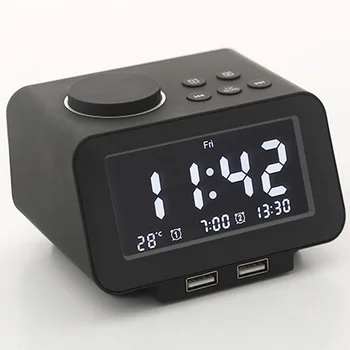 Skaitmeninis Laikrodis-Žadintuvas, FM Radijas, Dual USB Įkrovimo Jungtys, Temperatūrą galima Nustatyti, Dual Signalizacija su 7 signalui,JAV plug