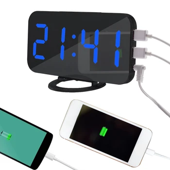 Skaitmeninis LED Ekranas, Laikrodis-Žadintuvas su USB Prievado Veidrodinį Elektroninių Atidėti Žadintuvą, Juodos ir Žalios Raidės