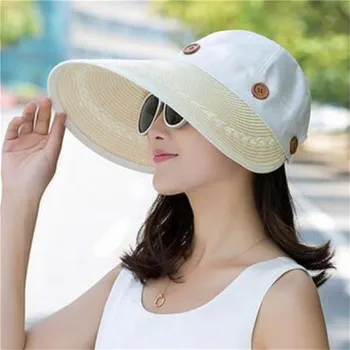 Skrybėlės Moterims Didelio Masto Kraštų Floppy Vasaros Paplūdimio Saulės Skrybėlę Bžūp Mygtuką Šiaudų Skrybėlę Vasarą, Skrybėlės Moterims, Anti-UV Skydelis
