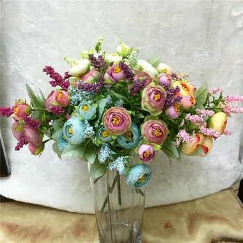 Spalvotų Arbatos Rožės Puokštė Namų Dekoro Priedai Netikrą Daisy Plastikinių Gėlių Vestuvių Dekoratyvinis Dirbtinės Gėlės