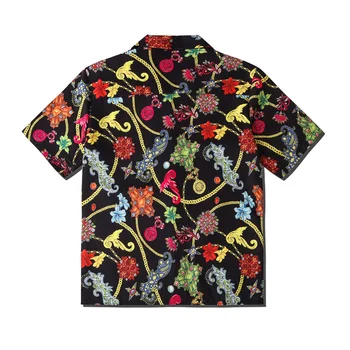 Stilingas Marškinėliai Vyrams Prabanga 3D Aukso Grandinės Spausdinti Unisex Suknelė Marškiniai trumpomis Rankovėmis Laisvalaikio Klubas Camisa havajų Socialinės Slim Fit Marškinėliai