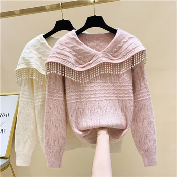 Sunkioji pramonė zawalcowany kutai lėlės apykaklės megztinis laisvas megztinis moterų 2020 m. rudens ir žiemos naujo dizaino prasme visas rungtynes megztinis
