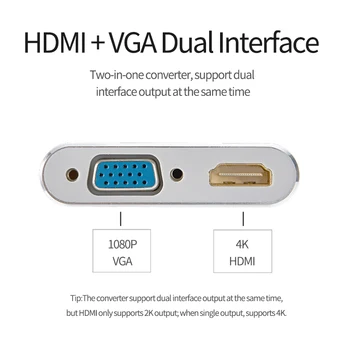 Tipas-C-HDMI 4K Adapteris VGA Dual Sąsaja Aukštos Kokybės 1080P HD VGA Sąsaja, 