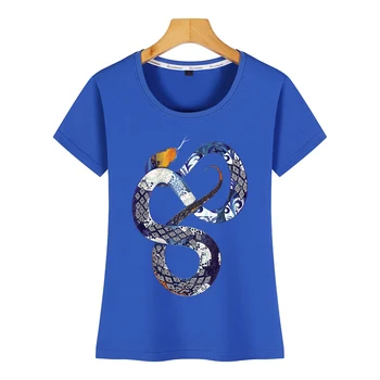 Topai Marškinėliai Moterims mėlyna koralų gyvatė Dizainas, Vintage Cotton Moterų Marškinėlius