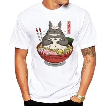Totoro Ramen Spausdinti Tshirts Fuuny Trumpas Rankovės O-Kaklo Kietas Viršūnes Hipster Tees TEEHUB Mados Kaimynai Ramen Vyrų T-Shirt