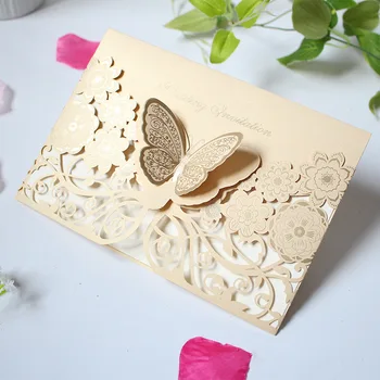 Trimatis drugelis kortelės kūrybos lazerio išpjovą vestuvių dalyvavimo šalies kvietimą Valentino Diena vestuvės