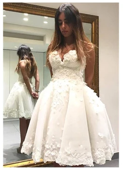 Trumpas Neformalus Vestuvių Suknelė 2019 Trumpas Baltos Nuotakos Suknelės vestido de noiva Karšto Pardavimo 3D Gėlių Kamuolys suknelė Vestuvių Suknelės