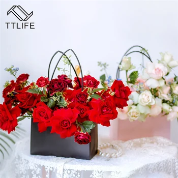 TTLIFE PVC, atsparus Vandeniui Fower Maišą Popieriaus, Aikštėje Nešiojamų Floristas Patogu Gėlių Krepšiai Mini Vestuvių Naudai Šalis Rose Laikymo Dėžutė Dovana