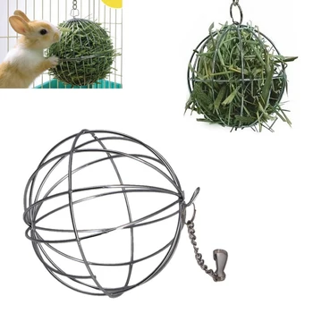 Tuščiavidurės Sferos Triušis Nerūdijančio Plieno naminių Gyvūnėlių Pašarų Išdalijimo Ball Žaislas su Grandinės Kablys