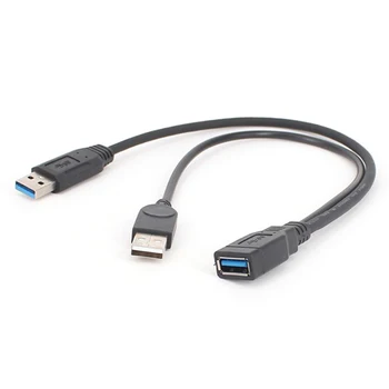USB 3.0 Kabelis Dviguba Galia Mokestis Kabeliai Y Adapteris Vyrų ir Moterų Smegenų Kabelis 30CM