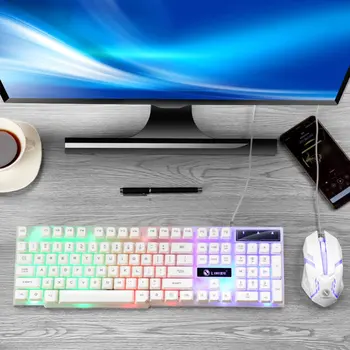 USB Laidinė Žaidimų Klaviatūra, Pelės Rinkinys PC Vaivorykštė spalvotu LED Apšviestas Apšvietimu Žaidėjus Žaidimų Pelės ir Klaviatūros Rinkinys, Home Office