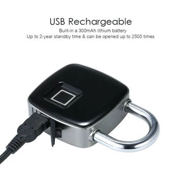 USB Įkrovimo Smart Keyless pirštų Atspaudų Užraktas IP65 Vandeniui Anti-Theft Saugumo Spynos, Durų Bagažo Atveju Užraktas
