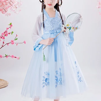 Vaikai Suknelės Mergaičių Kinų Stiliaus Hanfu Šalies Frock Gėlių Kamuolys Suknelė Princesė Antumn Mergaitės Vaikų tautinį kostiumą