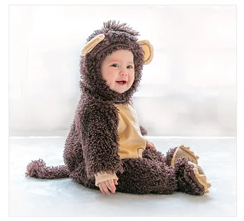 Vaikas Gyvūnų Cosplay Jumpsuit Ruda Beždžionė Cos Vieną Vienetų Skrybėlę Batai 3PCS Nustatyti Kūdikis Pasakų Karnavalas Disguisement Helovinas Kostiumai
