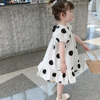 Vaikiška nešioti suknelės kūdikiams ir mažiems vaikams vasarą bamblys mergina polka dot susiuvimo medvilnės suknelė 3-8 metų amžiaus kūdikiui kokybės drabužiai