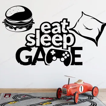 Valgyti, miegoti žaidimas wall vinilo lipdukas berniukų kambaryje, vaizdo žaidimai, sienos lipdukas nuimamas sienos meno freskos HJ490