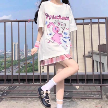 Vasaros kostiumas moterims studentų korėjos versija palaidų atliekų surinkimo drugelis triušis T-shirt ir klostuotas sijonas-dviejų dalių kostiumėlį