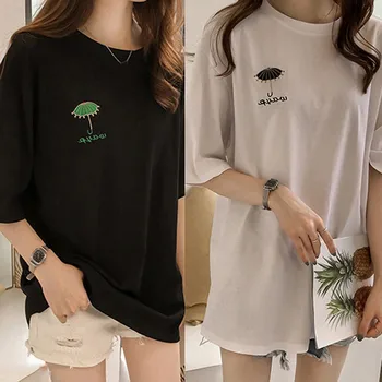 Vasaros Plius Ilgai Marškinėlius Trumpomis Rankovėmis Negabaritinių Atsitiktinis Palaidų Korėjos Stiliaus Marškinėliai