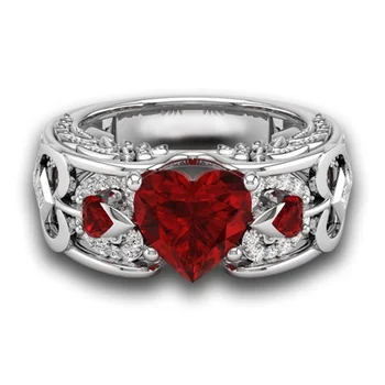 Vestuvinis Žiedas Moterims Žiedas Romantiškos Meilės Širdies Formos Inkrustacijos Raudona Kubinių Zirconia Žiedas Duoti Draugei Staigmena Jubiliejų Dovana