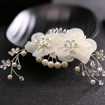 Vestuvių Nuotakos Pearl Gėlių Kristalų Plaukų Smeigtukai Įrašus Bridesmaid Pusėje Šukos Papuošalai