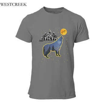 Vilkas Full Moon Star Sky amp Kalnai Dizaino T-Shirt Essentials 