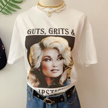 VIP HJN Vasaros Mados Dolly Parton Art Print T-Shirt Moterims, Vintage Mados Country Music Tee Mielos Ponios Viršų