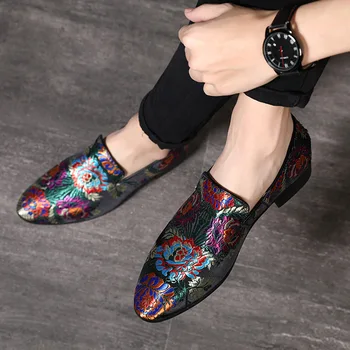 Vyrų batai Kinų stiliaus gėlių Mokasīni, mados Klasika sapato socialinės masculino Avalynė Oficialų Batai Atsitiktinis zapatos de hombre