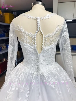 Waulizane Off Balta Vestuvinė Suknelė, Visiškai Simetriškas Rankovėmis Su Delcated Perlai Royal Traukinio Nuotakos Suknelė